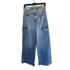 Gap High Rise Stride Wide Leg Cargo Jeans Light Wash Size 27 4